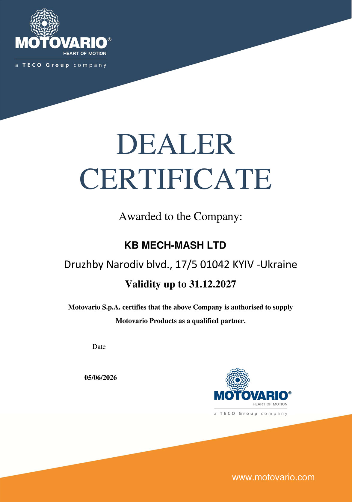Dealer-sertificate